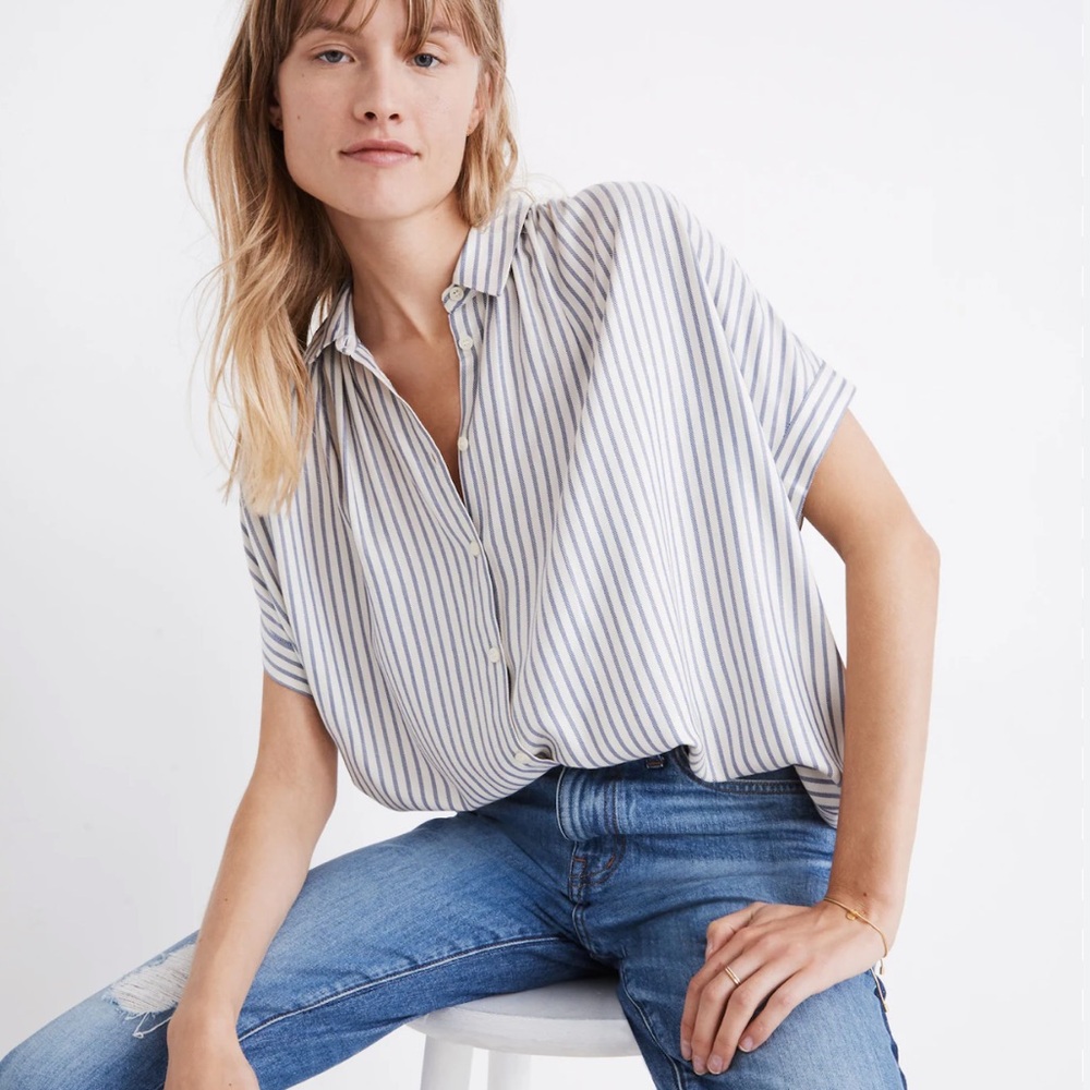Madewell Blue and White Striped Button Down Shirt